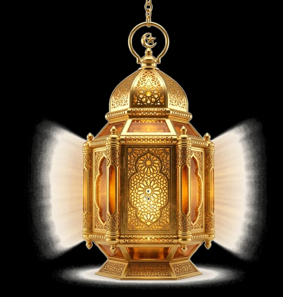 3D Glowing Golden Islamic Fanoos Lantern